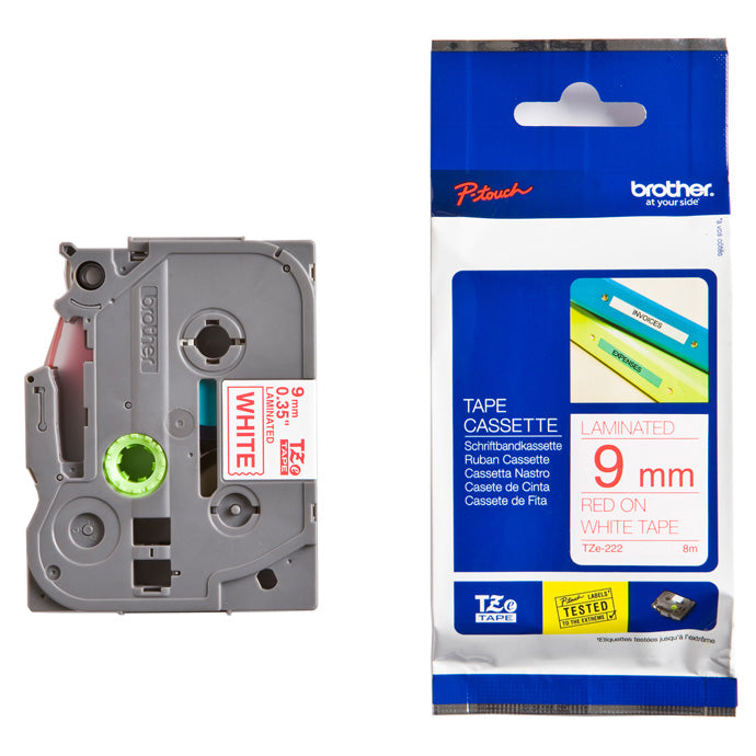 BROTHER TZE222 9MM RED ON WHITE