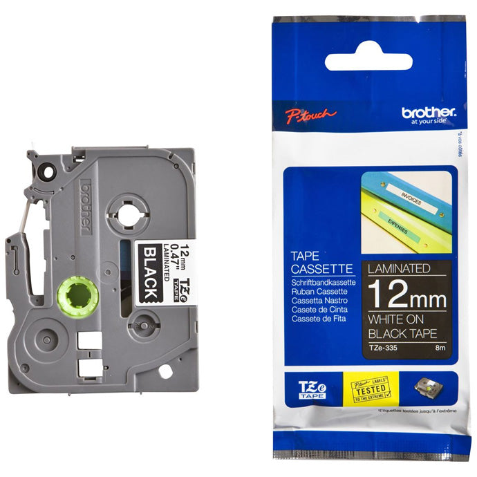 BROTHER TZE335 12MM WHITE ON BLK