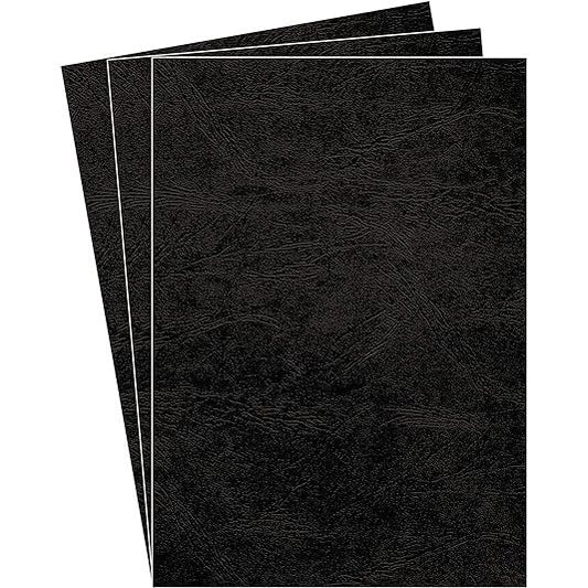 BINDING COVER LEATHERBOARD 250G BLACK A4 100PK CRC53704