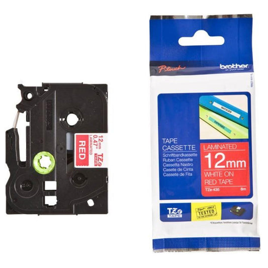 BROTHER TZE435 12MM WHITE ON RED