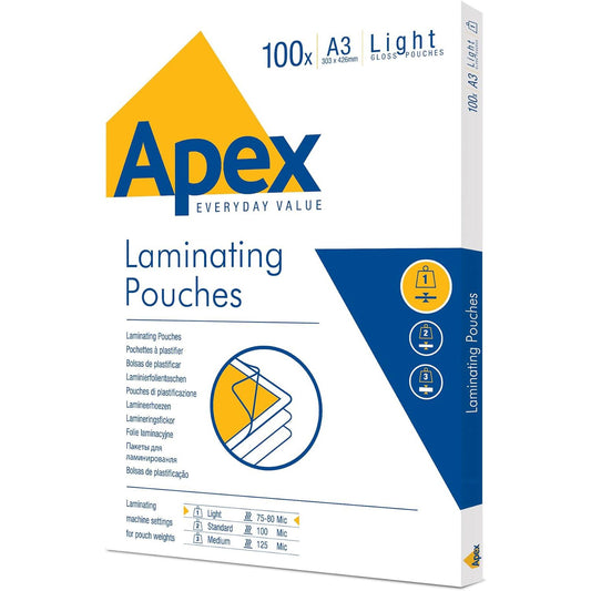 APEX LAMINATING POUCHES A3 LI DUTY 100PK CRC60019