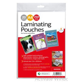 LAMINATING POUCHES A4 250MIC 100PK CRC54018