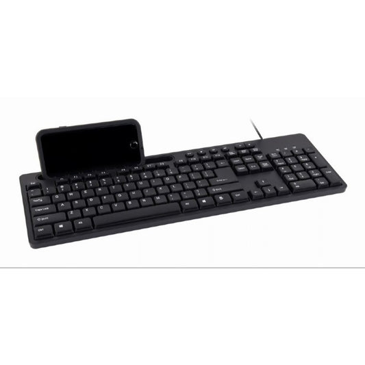 KEYBOARD USB GEMBIRD MULTIMEDIA WITH PHONE STAND BLACK,