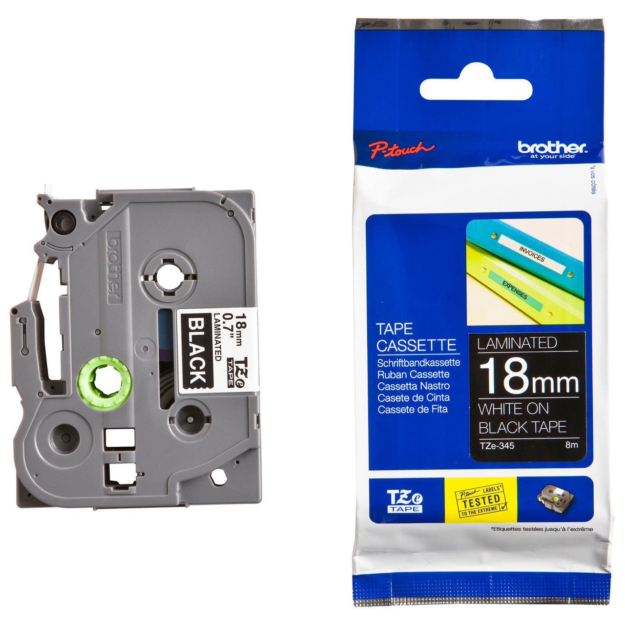 BROTHER TZE345 18MM WHITE ON BLK