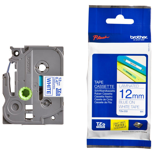 BROTHER TZE233 12MM BLUE ON WHITE